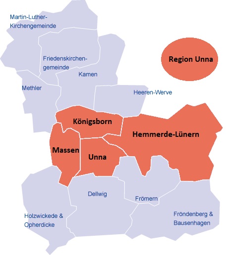 Karte der Region Unna/Ortsteile